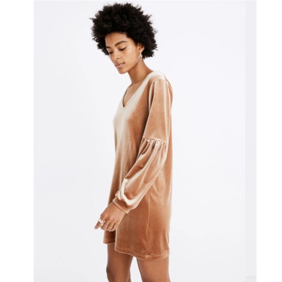 Madewell Velvet Balloon-Sleeve Dress in Burnt Sienna XS - Picture 2 of 14